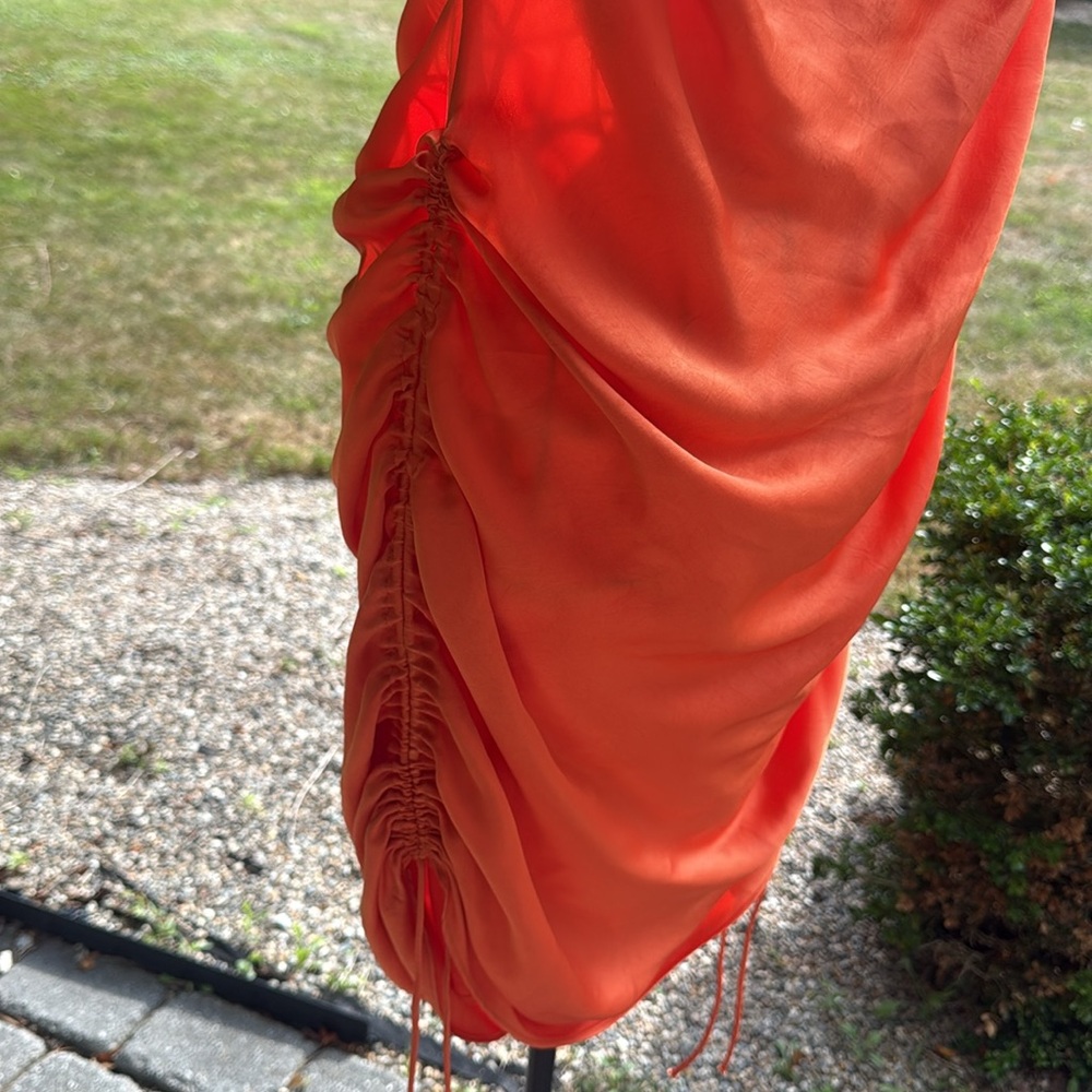 Zara orange satin spaghetti strap ruched dress - Picture 3 of 4